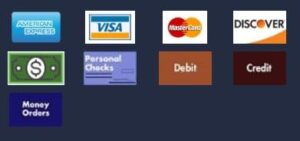 Credit and debit card logos with cash icon