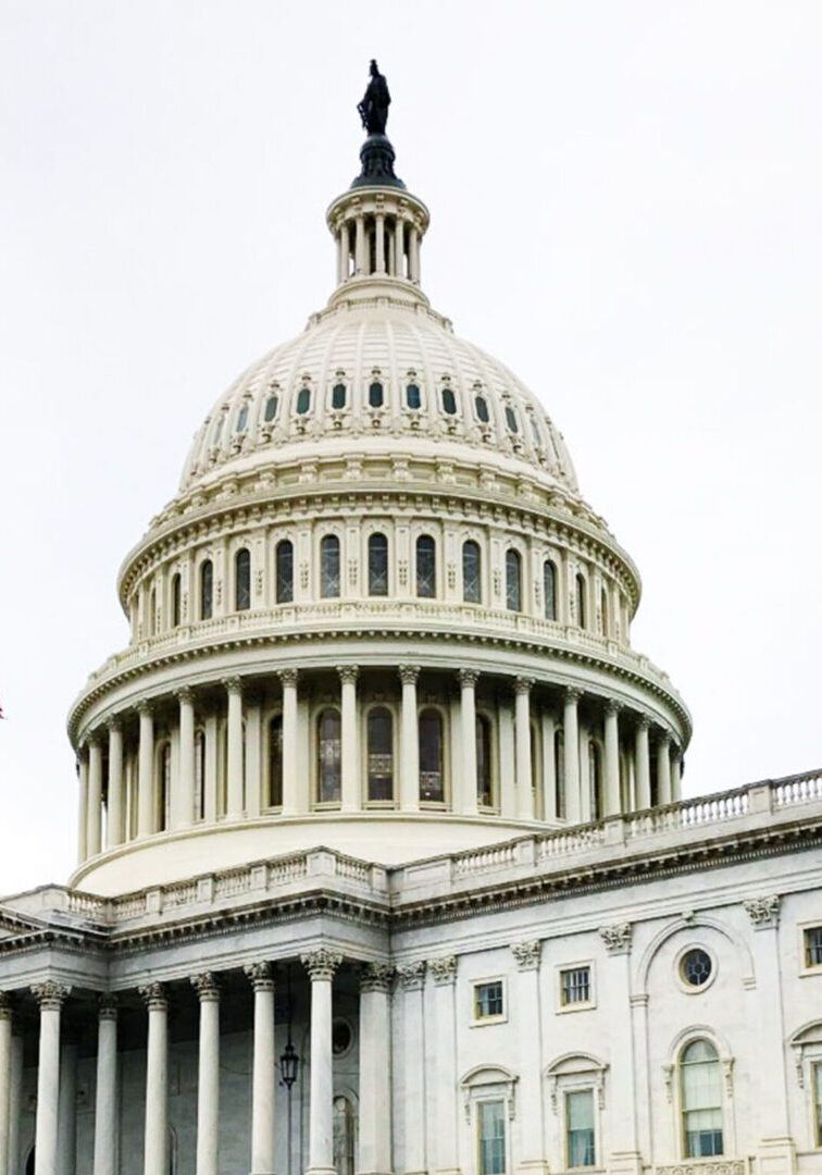 US Capitol dome with small flag