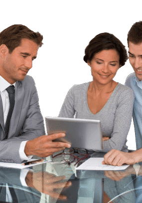 Lawyer reviewing documents with two clients