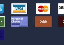 Credit and debit card logos with cash icon